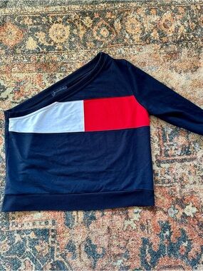 Tommy Hilfiger Navy Crewneck Sweater with Red and White Panels